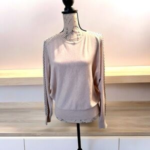 Carmen Marc Valvo Long Sleeve XL Sweater with Studded Shoulder Detail